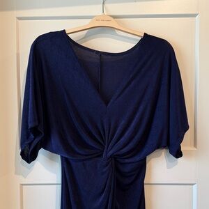 Elegant Navy Blue Twist Front Dress